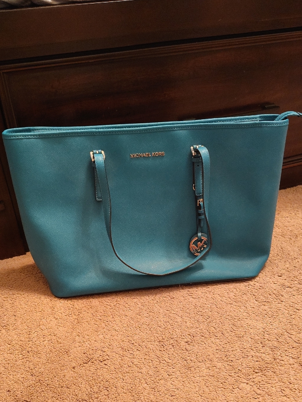 Michael Kors Teal Jet Set Tote with Signature Charm